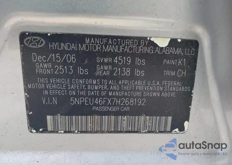 2007 Hyundai Sonata Limited/Se V6 from USA, damaged, VIN 5NPEU46FX7H268192